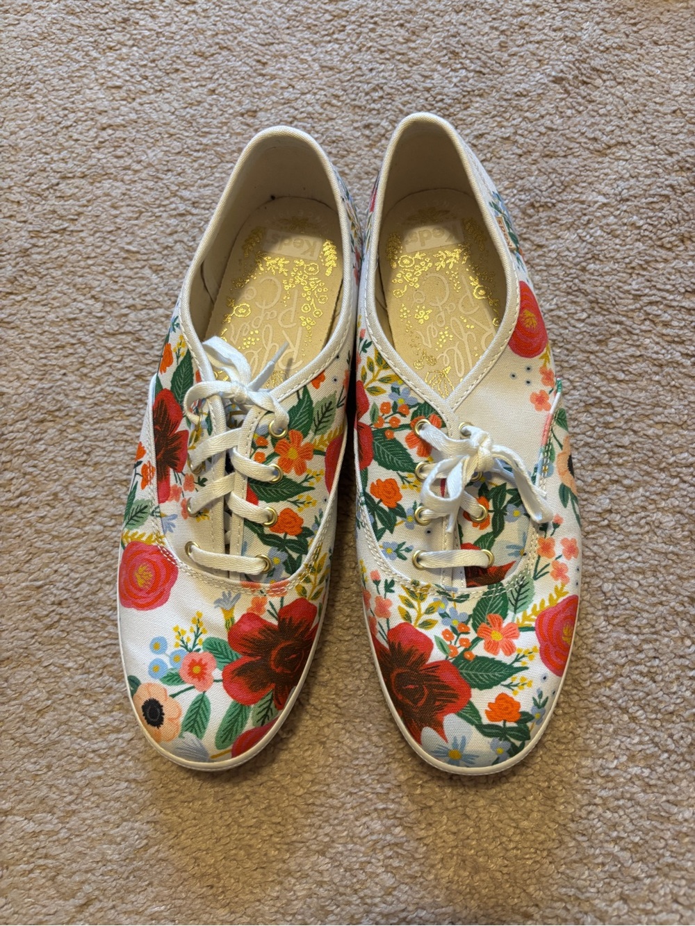 Keds x rifle Floral Canvas Lace-Up Sneakers - White with Red, Pink & Green Print